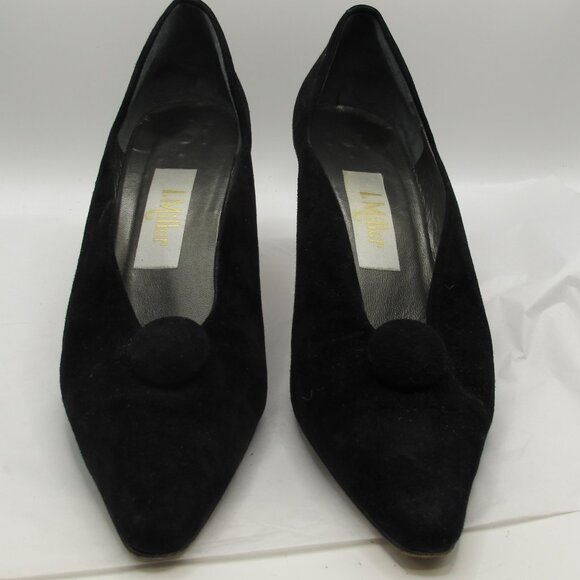 L Miller black suede 2-2.5 heel with button detail in 8.5AA - Picture 3 of 8